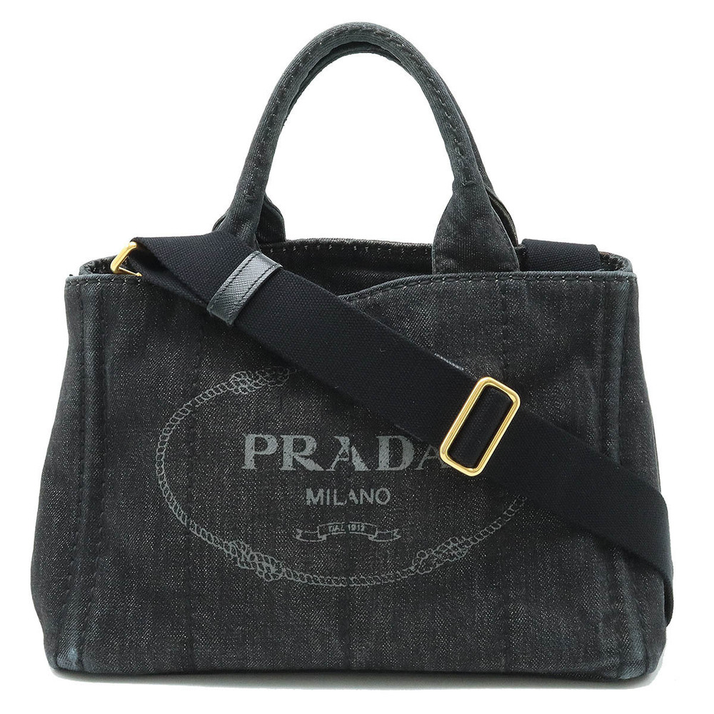 Prada Canapa Tote Bag 2way Crossbody Denim NERO Black